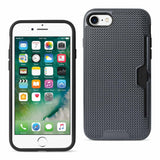 REIKO IPHONE 7 SLIM MESH SURFACE ARMOR HYBRID CASE WITH CARD HOLDER IN HOT PINK