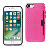 REIKO IPHONE 7 SLIM MESH SURFACE ARMOR HYBRID CASE WITH CARD HOLDER IN PURPLE