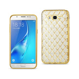REIKO SAMSUNG GALAXY J7 FLEXIBLE 3D RHOMBUS PATTERN TPU CASE WITH SHINY FRAME IN GOLD
