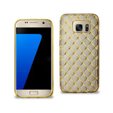 REIKO SAMSUNG GALAXY S7 FLEXIBLE 3D RHOMBUS PATTERN TPU CASE WITH SHINY FRAME IN GOLD