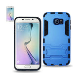 REIKO SAMSUNG GALAXY S6 EDGE HYBRID METALLIC CASE WITH KICKSTAND IN BLACK BLUE