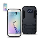 REIKO SAMSUNG GALAXY S6 EDGE HYBRID METALLIC CASE WITH KICKSTAND IN BLACK NAVY