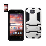 REIKO ZTE OVERTURE 2 HYBRID METALLIC CASE WITH KICKSTAND IN BLACK SILVER