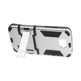 REIKO ZTE OVERTURE 2 HYBRID METALLIC CASE WITH KICKSTAND IN BLACK SILVER